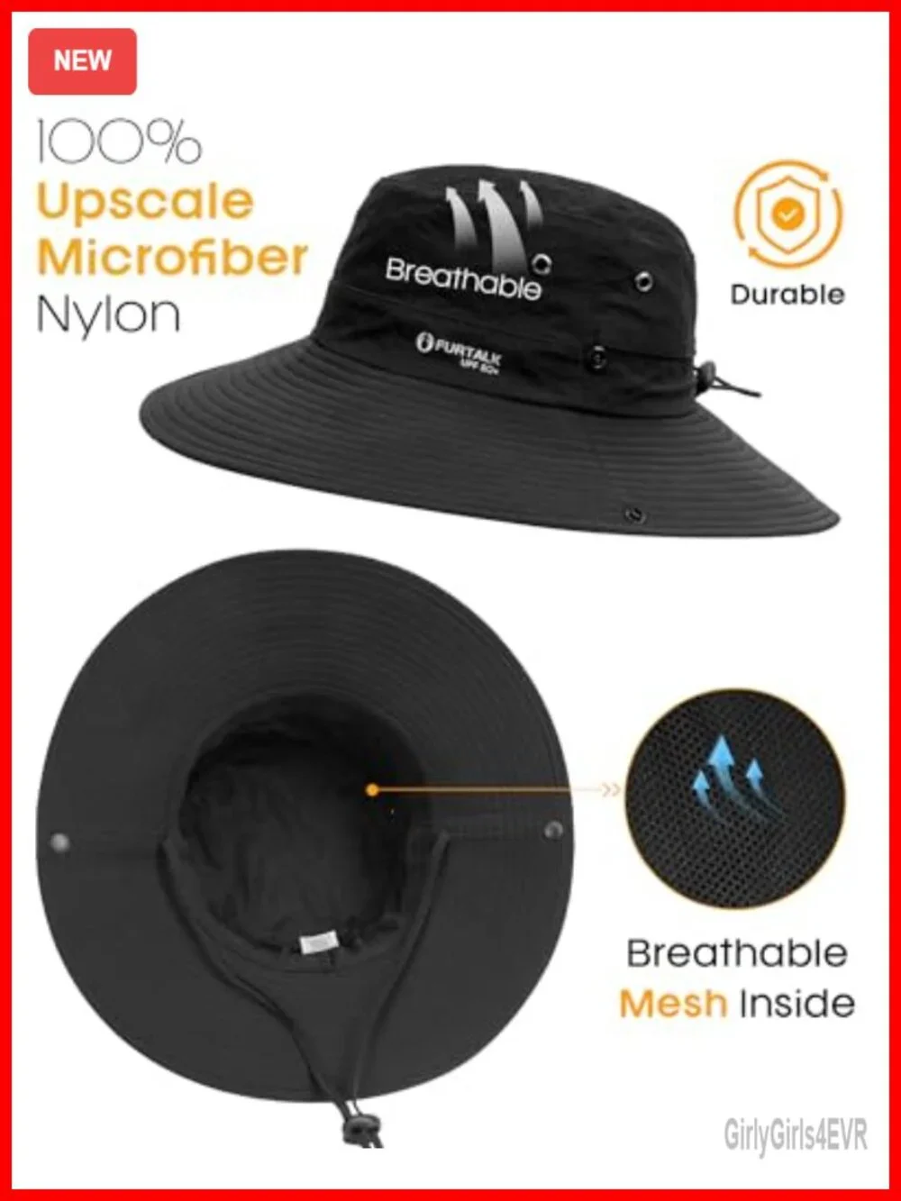 Women's Nylon Sun Hat Wide Brim UV Protection Ponytail Hole Packable Cowboy